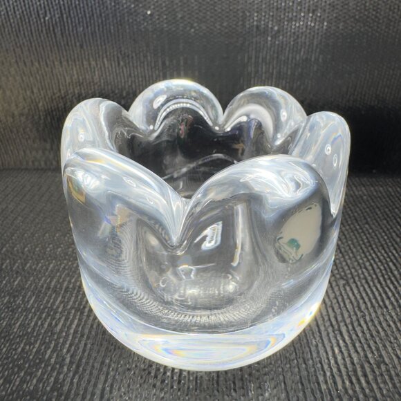 ORREFORS Sweden Clear Heavy Glass Crystal Flower Shaped Votive Small Dish Bowl - Picture 7 of 7